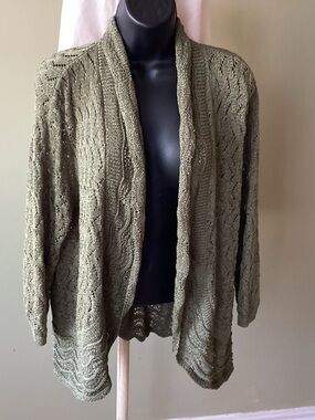 Northern Reflections Olive Green Open-Front Knit Cardigan